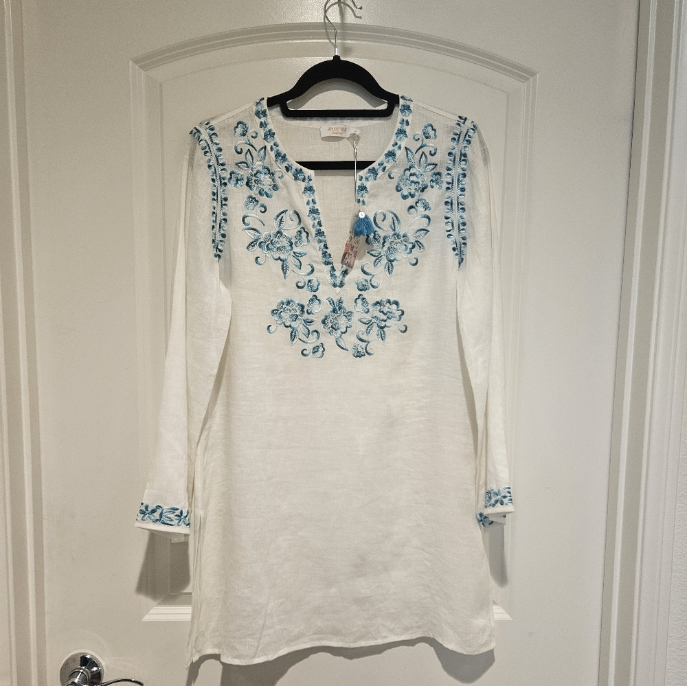Johnny Was Marie Tunic with Blue Embroidery # 435-1